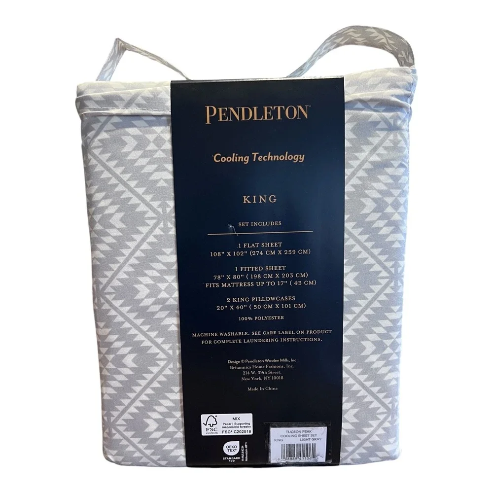 Pendleton Tucson Peak Cooling Sheet Set King Light Gray Geometric 4pc New